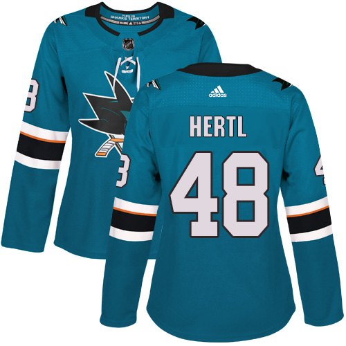 Adidas Sharks #48 Tomas Hertl Teal Home Authentic Women's Stitched NHL Jersey - Click Image to Close